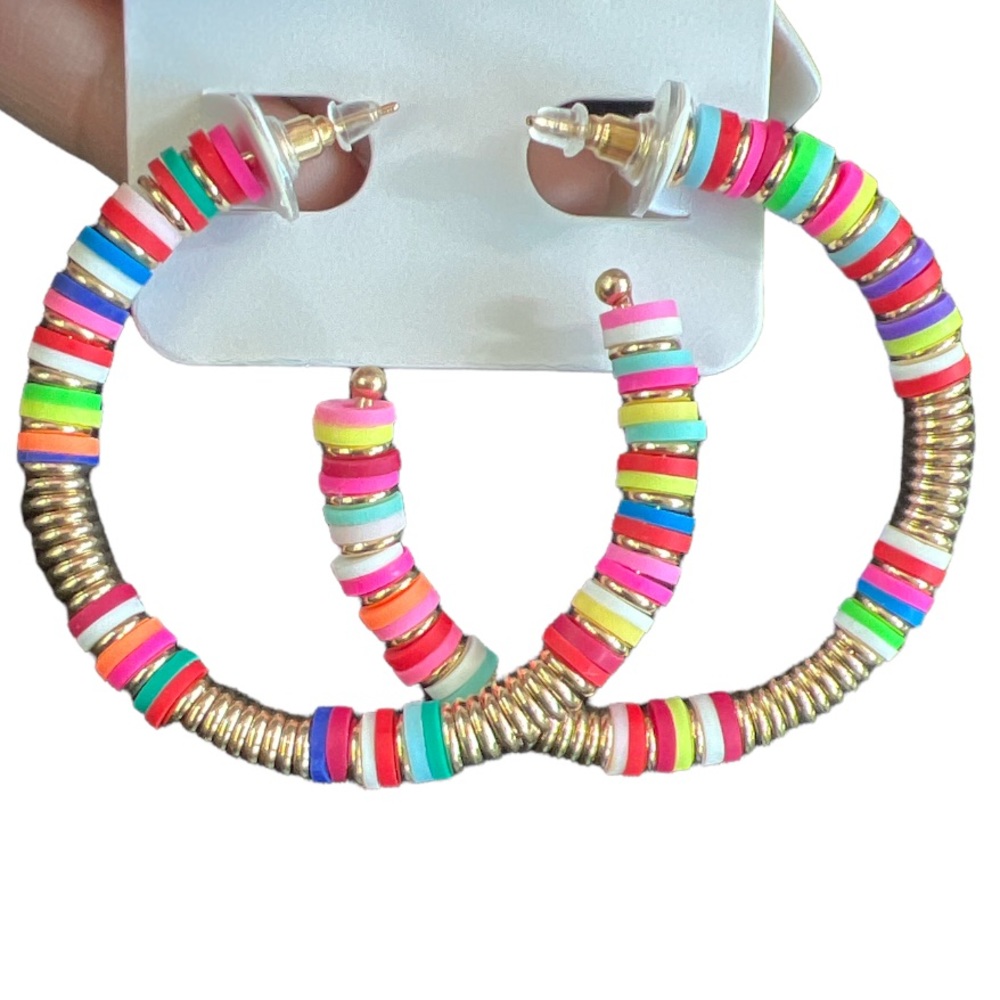 BOHO POLYMER BEAD HOOP EARRINGS